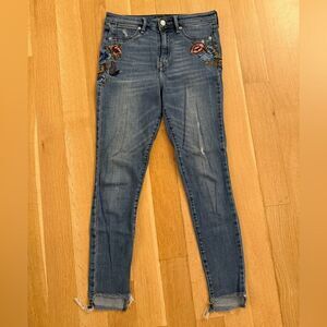 Abercrombie & Fitch Blue Skinny Jeans with Floral Embroidery